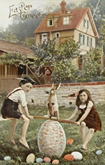 Children Gallery: See-saw on an Easter Egg with the Easter Bunny