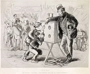 Peeping Prints: Seeing: Now then gents -open yr eyes - blow yr precious noses and don't breathe on the glasses! Date: circa 1844