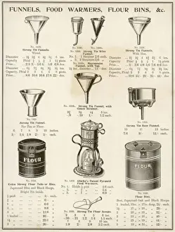 Funnels Prints: A selection of funnels, food warmers and flour bins