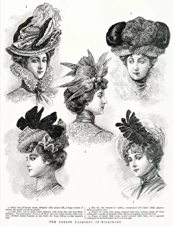 Toque Prints: A selection of late Victorian hats for women. Date: 1900