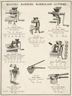 A selection of mincers, mashers and marmalade cutters
