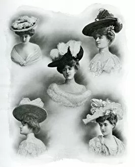 Images Dated 22nd April 2016: Selection of Parisienne women wearing featered hats 1904