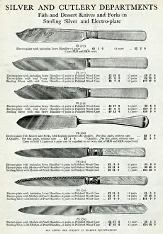Harrods Prints: Seletion of sterling silver, electro-plate knives 1929