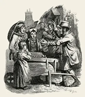 Coster Prints: Selling apples from a barrow in Scotland, 1830