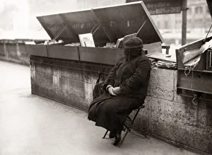 Pre War Prints: Selling books, River Seine, Paris, France, 1930 s
