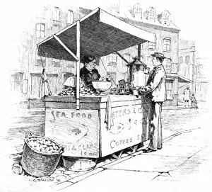 Images Dated 21st December 2016: Selling coffee and clams in New York, 1890