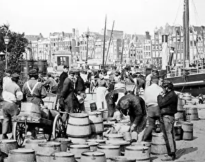 Selling milk on the quayside, Amsterdam, Victorian period