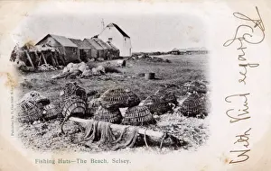 Lobster Prints: Selsey, West Sussex - Lobster pots - fishing huts