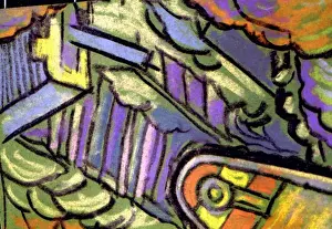 Pastel Prints: Semi-abstract view of aeroplane and fields