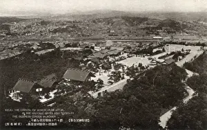 Korean Prints: Seoul, Korea - Open Temple area and view toward Station