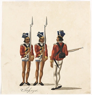 Images Dated 22nd July 2015: Sepoys and an Indian officer, Bengal Army, 1815 (c)