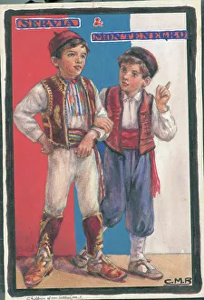 Serbia & Montenegro. WWI Children of the Allies, artwork
