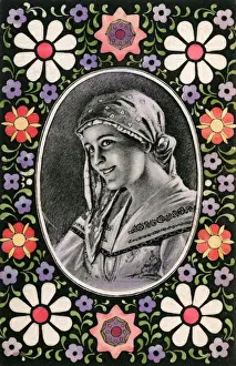 Countryfolk Prints: Serbian Country Girl - Decorative floral border