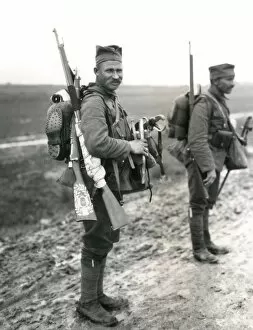 WWI Soldiers Gallery: Two Serbian soldiers near Mikra, near Salonika, WW1