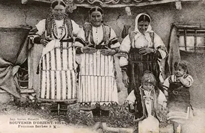 Serbian Prints: Serbian women and children in traditional costume