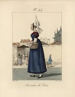 Caen Prints: Servant girl in Caen She wears a tall bavolet