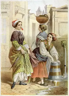 Spout Prints: Three servant girls of Pau, southern France Date: circa 1850