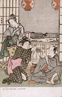 Images Dated 31st May 2018: Serving tea on the banks of the Sumida River by Kiyonaga