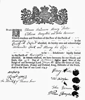 Paid Prints: Settlement Certificate from Newington, Oxfordshire