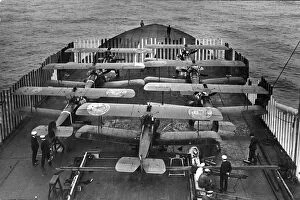 Destruction Collection: Seven Sopwith 2F1 Camels lined up on the deck of HMS Furious