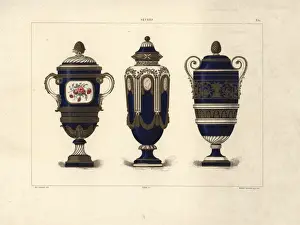 Three Sevres vases with lids