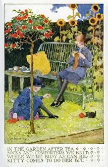Kitten Collection: Sewing in the Garden by Millicent Sowerby