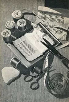 Sewing items, including needles, pins, scissors and thread