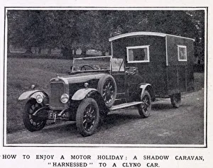 Images Dated 20th August 2020: A Shadow Caravan (open), harnessed to a Clyno Car