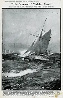 Shamrock Prints: Shamrock IV at sea in rough weather, WW1