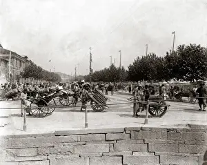 Bund Prints: Shanghai, China circa 1890 - Wheelbarrows on The Bund