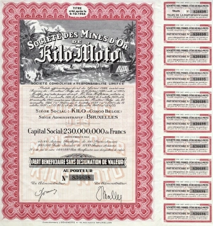 Coupon Collection: Share certificate and coupons, Kilo-Moto Goldmines