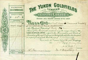 Images Dated 17th July 2012: Share certificate for The Yukon Goldfields