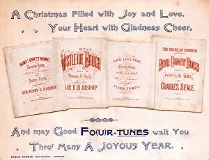 Sheet music with comic verse on a Christmas card