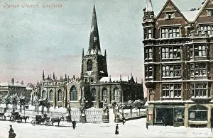 Sheffield Cathedral in the snow - Valentine's postcard 1905