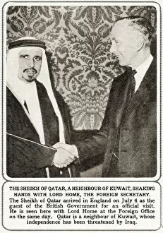 Sheikh of Qatar shakes hands Lord Home