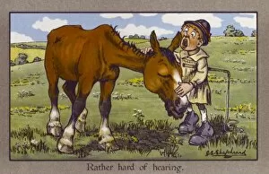 Shepherd bellows into horses ear