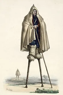 Images Dated 19th February 2021: Shepherd of les Landes, southwest France, mounted on stilts Date: circa 1840