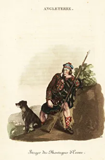 Sheep Dog Prints: Shepherd in the Scottish Highlands, 1800s
