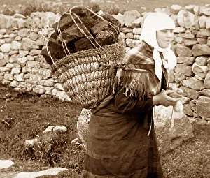 Croft Prints: Shetland girl carrying peat Victorian period