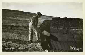 Isles Collection: Shetland Islands - Cutting a peat bank