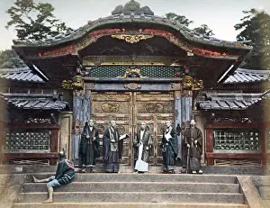 Shiba temple and Buddhist priests, Toyko, Japan, circa 1880s. Date: circa 1880s