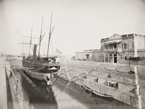 Rowboat Prints: Ship in dry dock, Egypt, probably on the Suez Canal