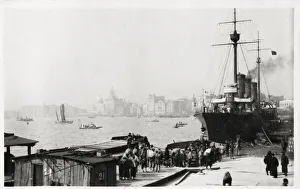 Ship in port, wharf, Shanghai China, view of the Bund