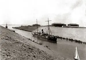Suez Prints: Ship in the Suez Canal, Egypt, circa 1880s