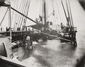 Ship taking on water and sinking, likely China region