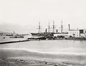 Transportation System Prints: Ship tied at dock, wharf, Suez Canal, Port Said