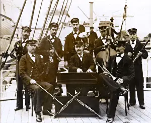 Shipboard Prints: A Ships Band on deck