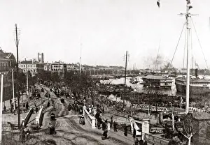 New Images May Prints: Ships along the Bund, Shanghai, China circa 1890. Date: circa 1890