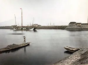 Ships in the harbour at Kagoshima, Japan