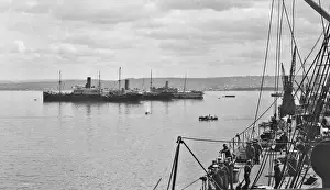 Ships moored near the coast